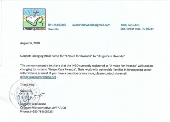 Subject: Changing INGO name for “A Voice for Rwanda “to “Urugo Care Rwanda “