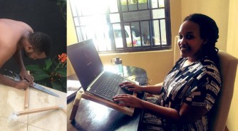 Kigali: Yabyaje umusaruro 'Guma mu Rugo' akorera umugore we 'stand' ya Laptop akoresheje imbaho benshi barayikunda