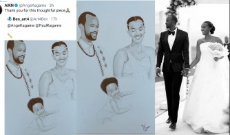 Ifoto ishushanyije iriho umuryango wa Bertrand Ndengeyingoma n’imfura yabo yazamuye amarangamutima ya benshi barimo na Ange Kagame  