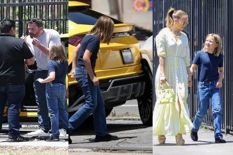 Samuel Affleck w’imyaka 10 yatunguye se Ben Affleck n’umukunzi we Jennifer Lopez agongesha imodoka ya Lamborghini-AMAFOTO