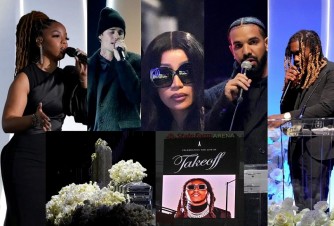 Yari amarira n'agahinda: Bieber, Drake na Cardi B mu bihumbi 21 byasezeye Takeoff-AMAFOTO  