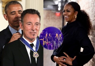 Michelle Obama yizihiwe n’umuziki wa Bruce amusanga ku rubyiniro i Barcelona barabyina