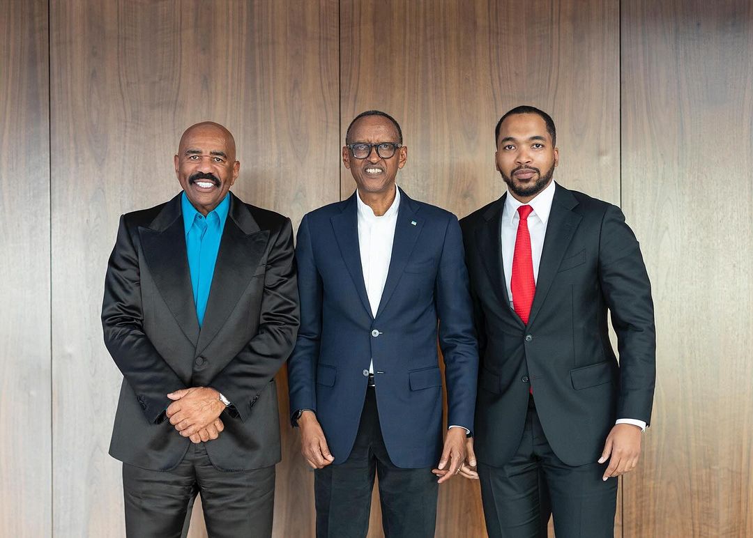 Steve Harvey Meets President Kagame, Praises Rwanda’s Journey of Resilience